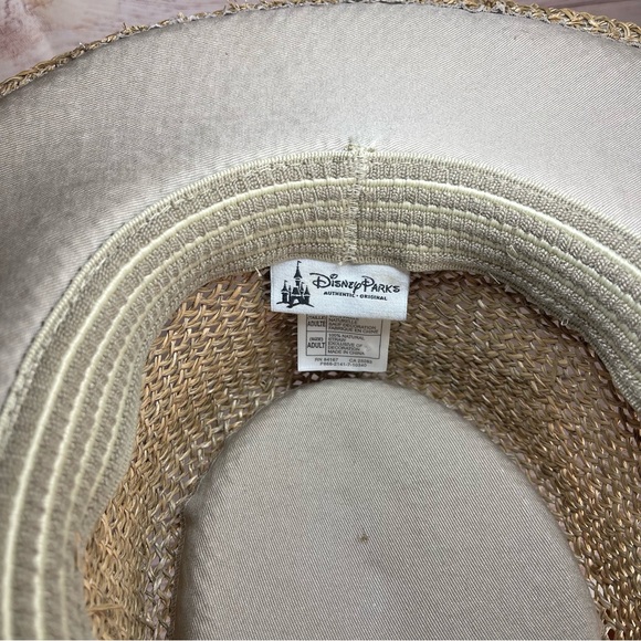 Walt Disney World Flat Brim Hat Natural Straw Black Ribbon Adult Size Parks Sun - Picture 7 of 8
